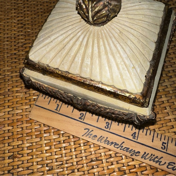 Stone Jewlery Brass Flower Tinker Box 3” Beige Collectable Heavy Grandma Beauty - Picture 13 of 13